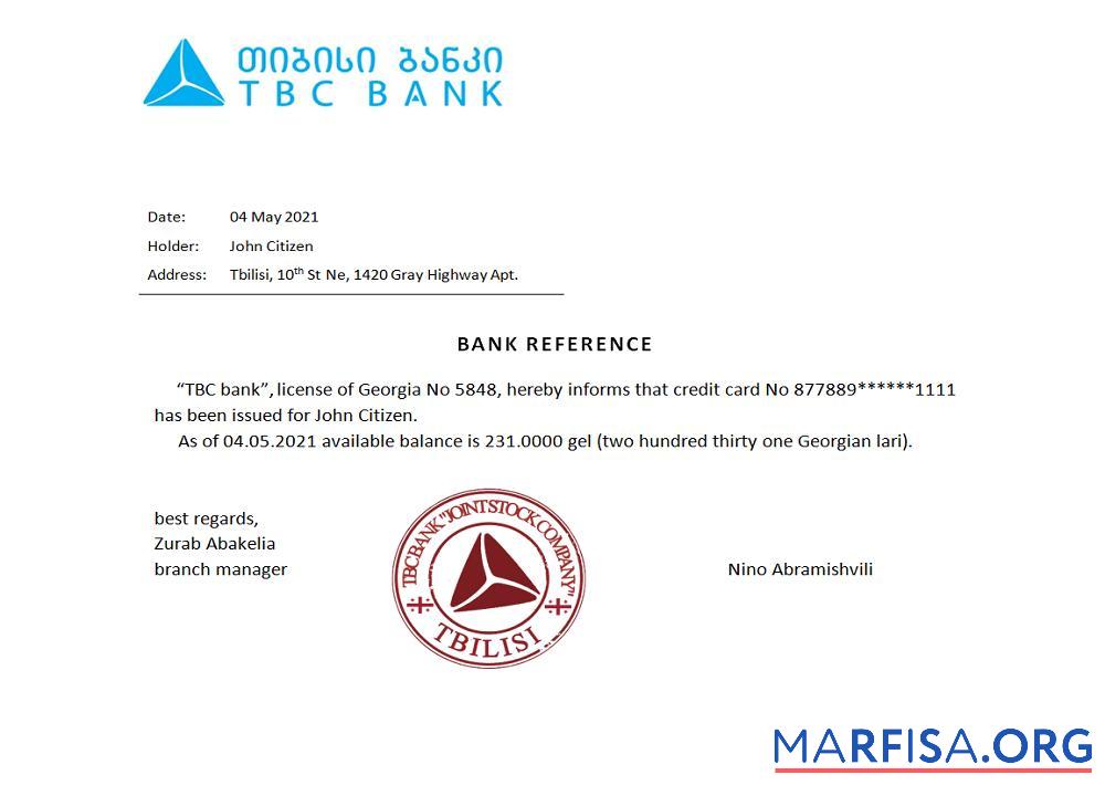 Downloadable Georgia TBC bank reference template